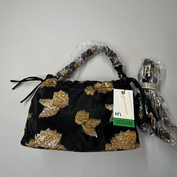 Anthropologie HVISK Arcadia Comet Flower Bag Black Gold Vegan Purse All Size NWT - Picture 3 of 13